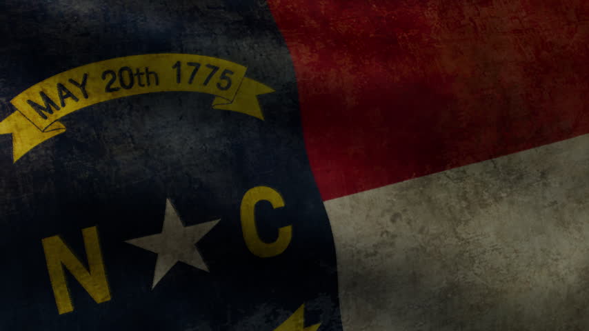 Animated flag of North Carolina with aged fabric, close-up. 3D Illustration