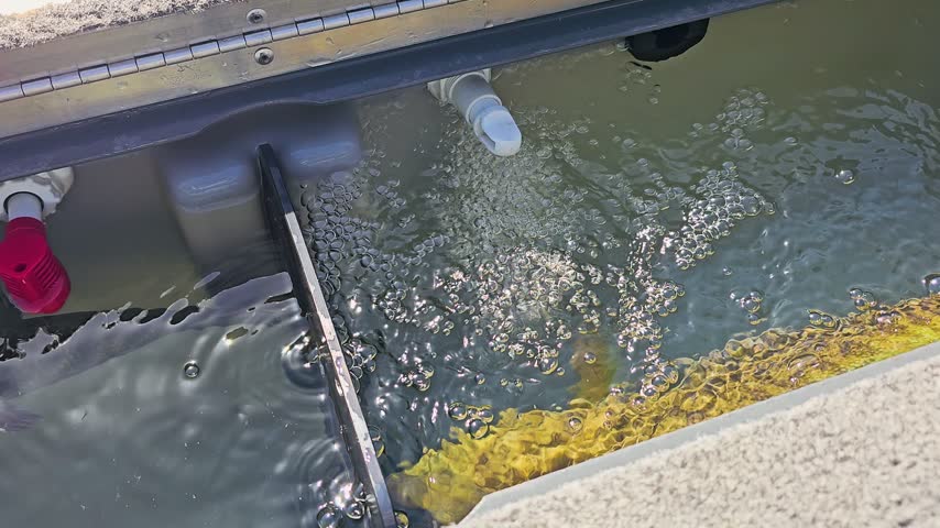 Smallmouth bass kept alive in a bass boat live well, with bubbling aerator, clear water, drain plugs, carpeted deck, and responsible freshwater fishing setup.
