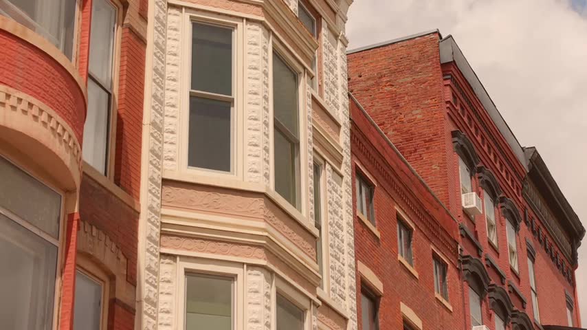 A Historic Brick Building Showcasing Classic Architecture and Heritage Charm in the Midwest Town of Galena, Illinois, USA - Low Angle Shot