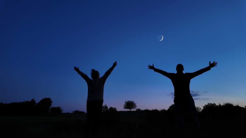 Amateur astronomers enjoying night sky with stars, planets, Moon eclipse and other celestial objects.