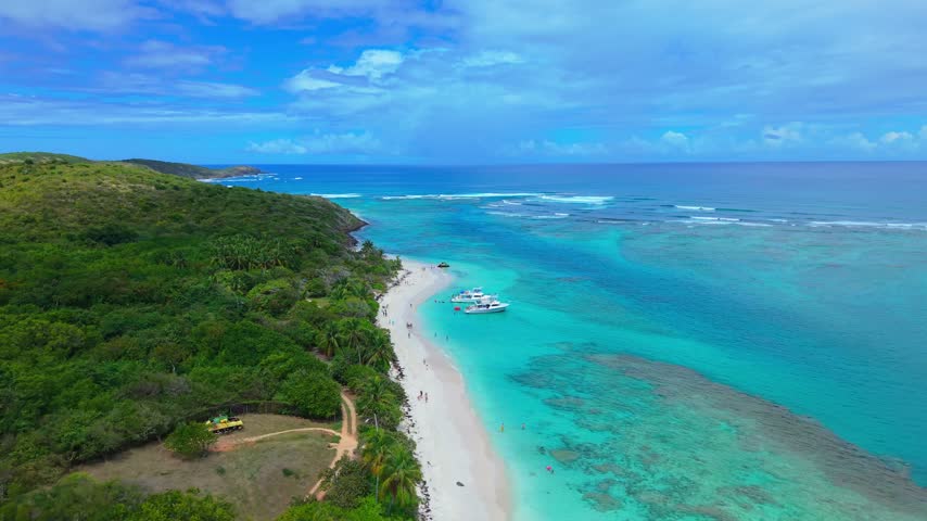4K Aerial Footage of Turquoise Waters at Flamenco Beach Culebra