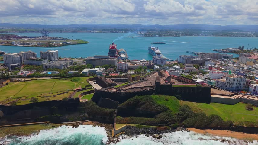 Drone Aerial View of La Perla Neighborhood in San Juan, Puerto Rico