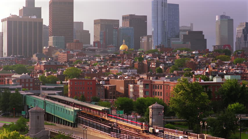 Slow Ascending aerial view of Boston