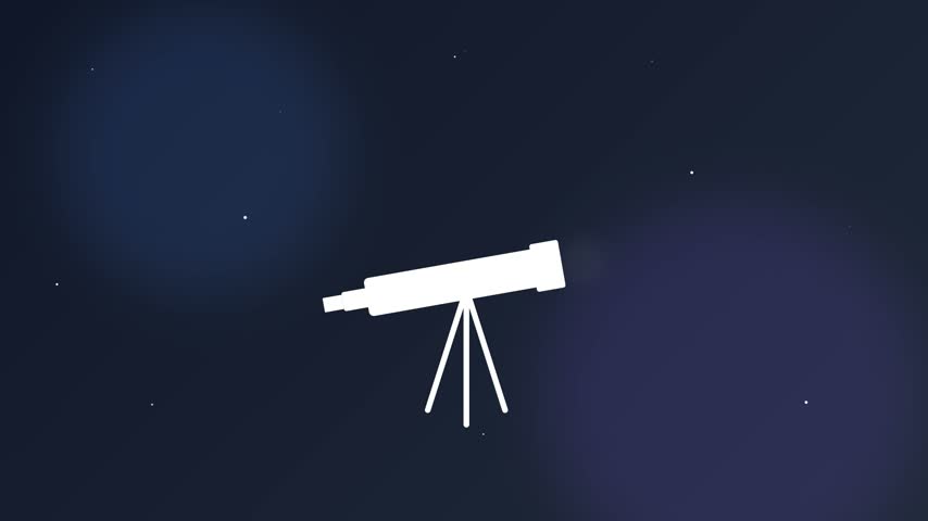 Minimalist telescope silhouette on tripod against starry night sky background with soft bokeh