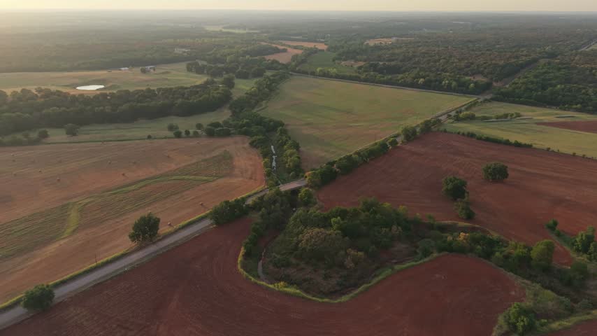 52-Week Chronological Drone Sequence - Bridge 1 Forward Push - Week 39 (Oklahoma Rural Landscape, Late August Dry Heat, Summer)