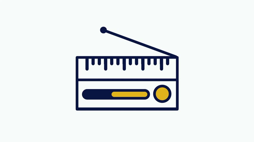 Flat line icon of a small portable radio with an antenna representing broadcast audio tuning analog listening devices and vintage entertainment gear