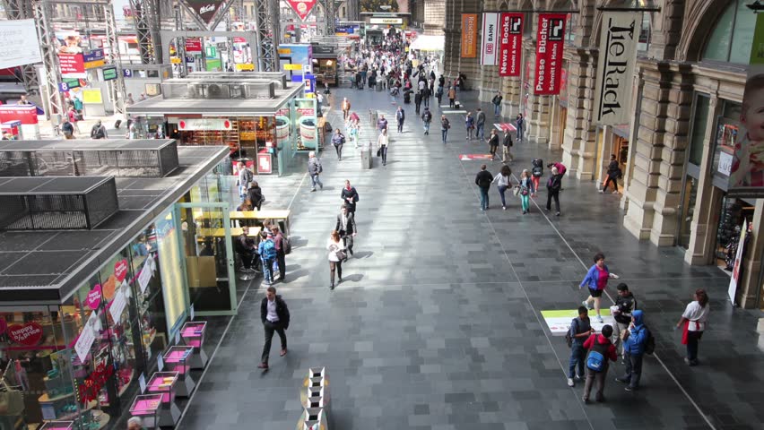 FRANKFURT, GERMANY - June 10: Time lapse - Travelers in the central station