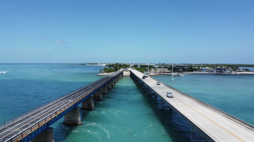  Drone view of the old and new Seven Mile Bridge in Marathon Key Florida 