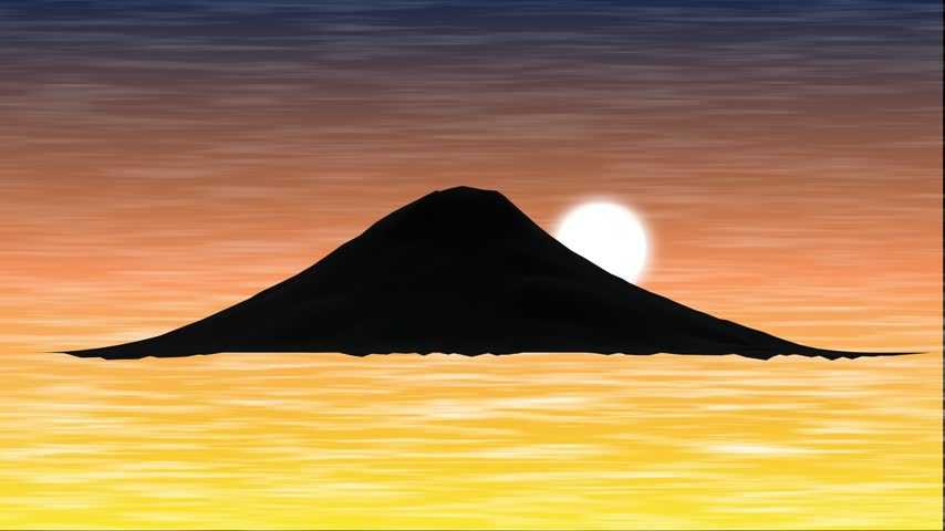 Silhouette of Mount Fuji rising above a golden sea of clouds at the first sunrise of the new year, Japanese style background 4K