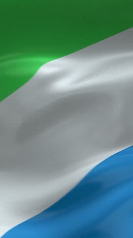 Vertical Sierra Leone Flag Animation with Realistic Fabric Texture, Wind Motion and Subtle Grunge Background