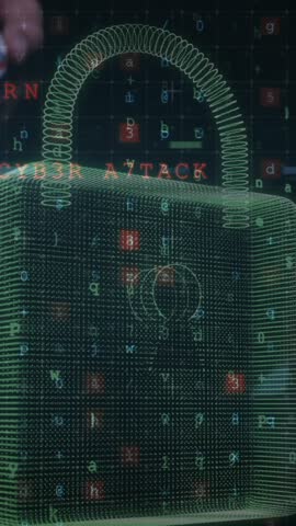 Animation of cyber attack warning over hand holding mouse. global internet security, data processing, connections and digital interface concept digitally generated video.