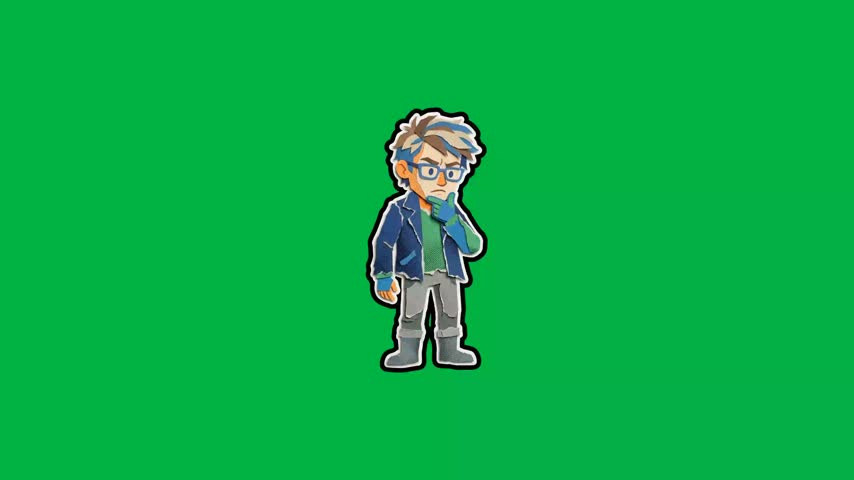 A cartoon illustration of a thoughtful man standing against a vibrant green background.