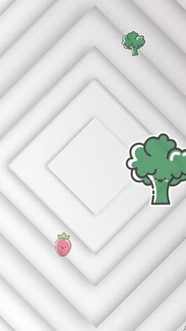 Animation of hamburger icons falling over white diamond circles. Fast food, food and eating concept digitally generated video.