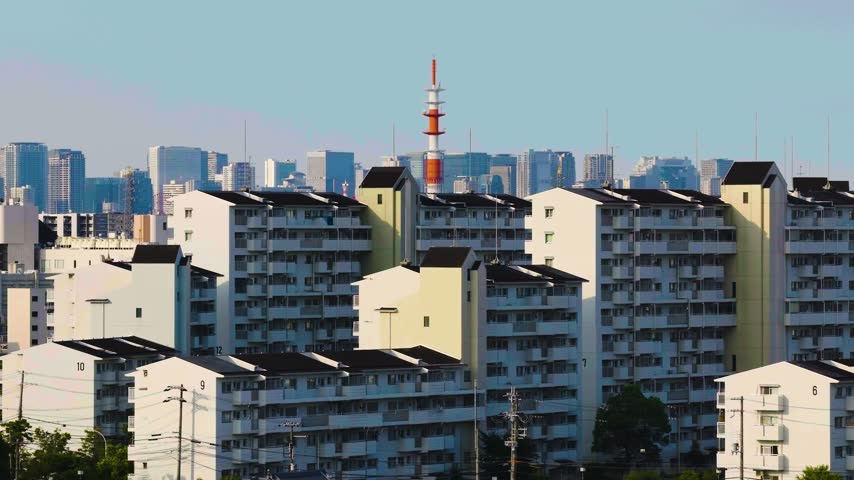 Japanese Neighborhoods, Aerial Reveal of Osaka City Umeda Skyline, 4k