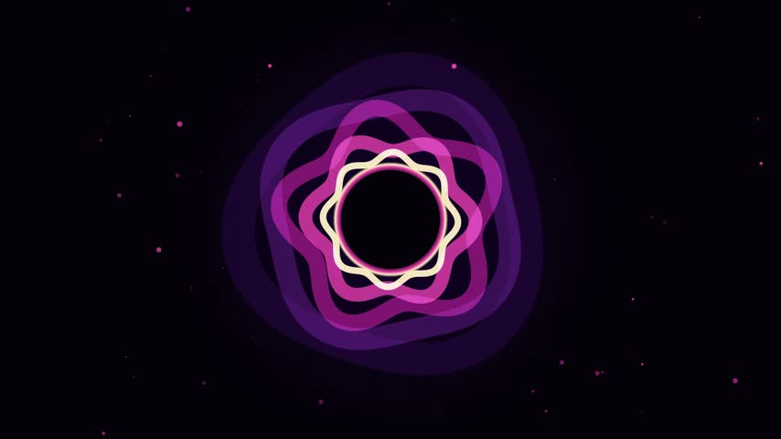 Glowing purple liquid flower audio wave pulsating on dark starry background
