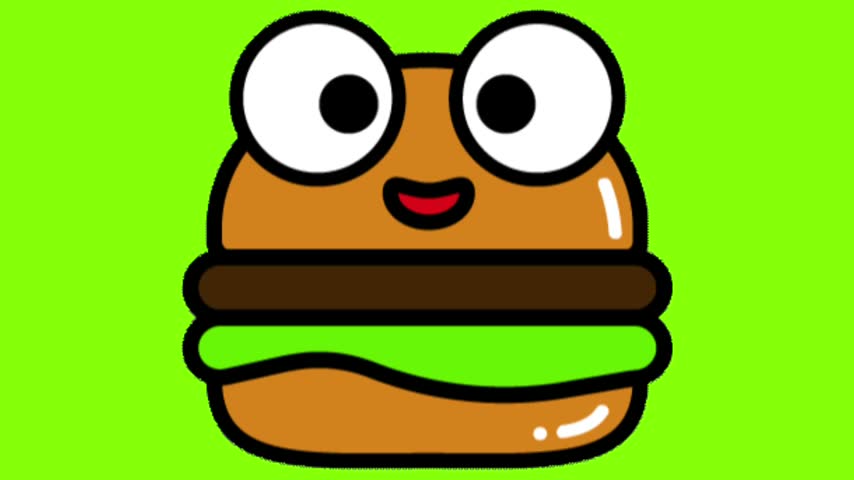 Delicious burger clipart isolated on a green screen background, featuring a classic hamburger suitable for fast food, restaurant menus, food advertising, delivery services, social media content, packaging, and creative design projects.