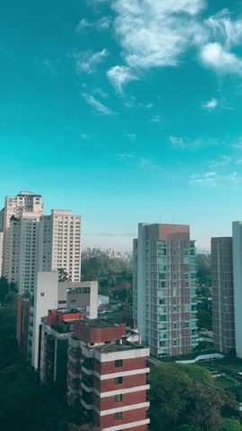 Moema neighborhood in São Paulo, Brazil, on a beautiful morning with a clear blue sky