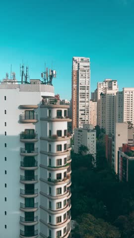 Moema neighborhood in São Paulo, Brazil, on a beautiful morning with a clear blue sky