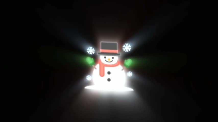 Glowing Snowman With Falling Snowflakes Animation