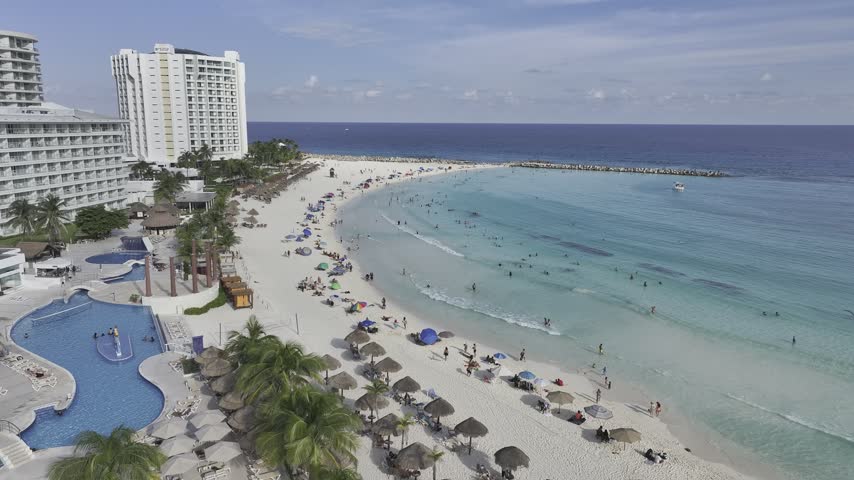 Aerial view of the coastal natural scenery of the beach resort in Cancun, Mexico