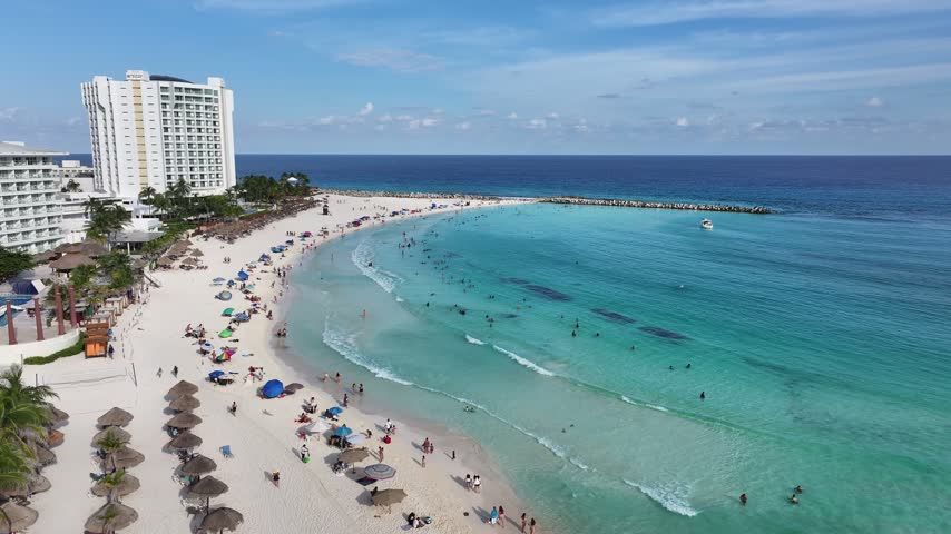 Aerial view of the coastal natural scenery of the beach resort in Cancun, Mexico