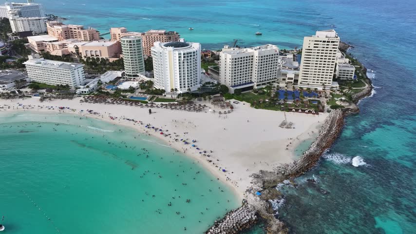 Aerial view of the coastal natural scenery of the beach resort in Cancun, Mexico