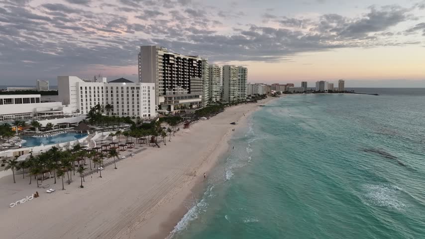 Aerial view of the coastal natural scenery of the beach resort in Cancun, Mexico