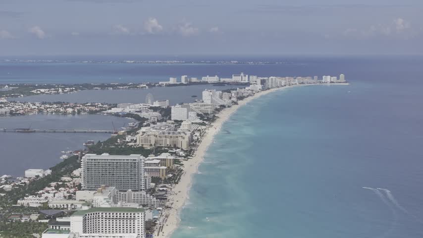 Aerial view of the coastal natural scenery of the beach resort in Cancun, Mexico