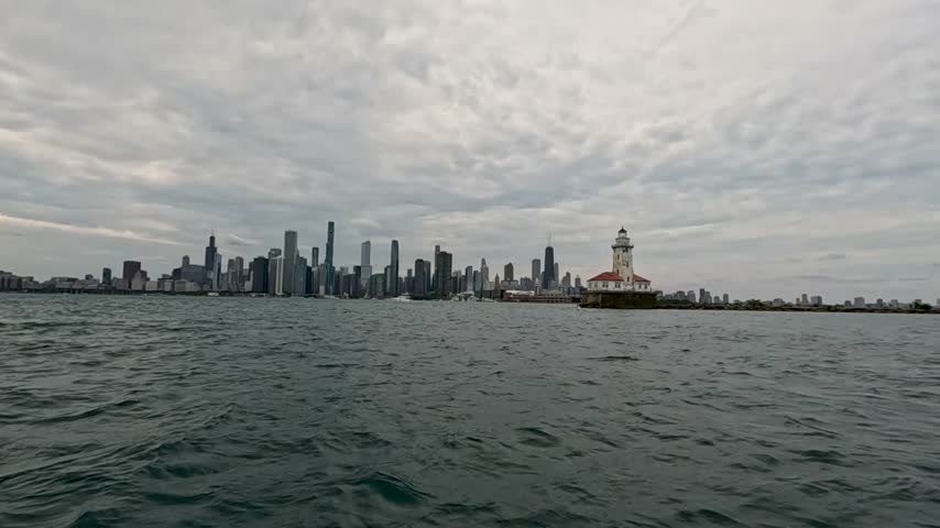 Footage of a lighthouse on Lake Michigan in Chicago Illinois USA