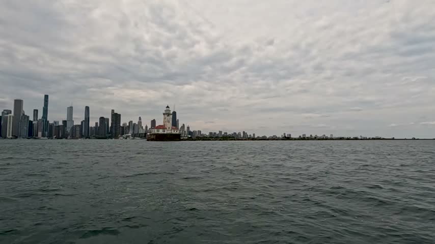 Footage of a lighthouse on Lake Michigan in Chicago Illinois USA