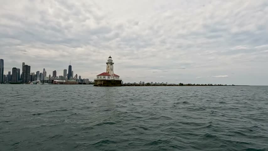 Footage of a lighthouse on Lake Michigan in Chicago Illinois USA