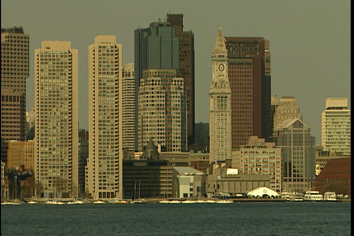 Boston skyline along the waterfront in Boston, Massachusetts.