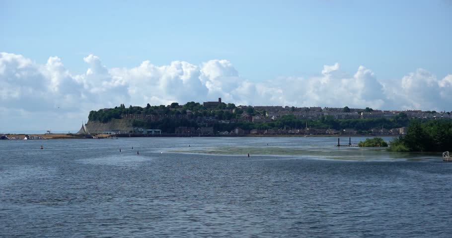 Cardiff Bay waterfront and distant buildings in Wales