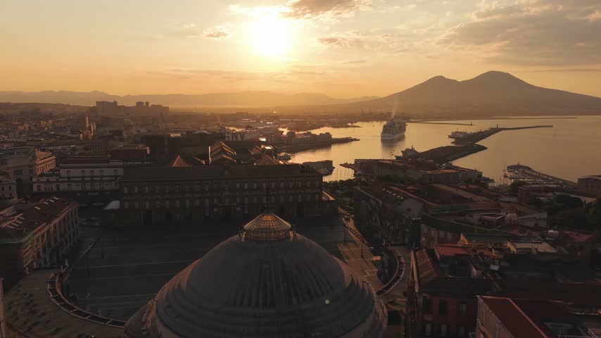 Aerial Drone Shot Piazza Del Plebiscito Naples Italy Landmark