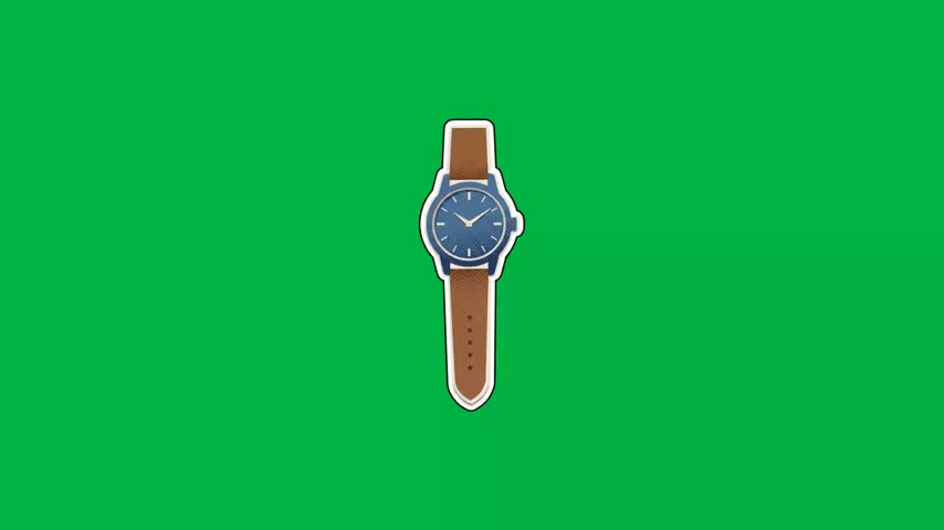 Classic analog wristwatch with a brown leather strap isolated on a green background.