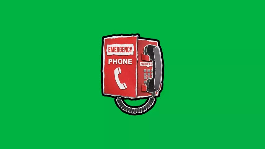Red emergency telephone box icon isolated on a green background.
