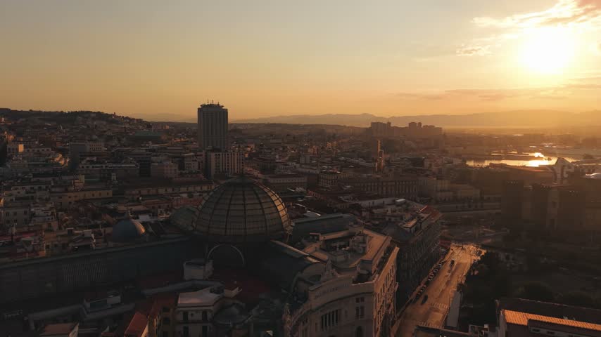 Golden Hour Sunrise Aerial Drone Piazza Del Plebiscito Naples Italy