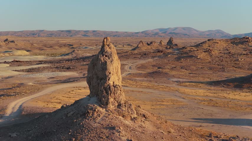 Aerial Trona Pinnacles Desert Landscape California Fly Through