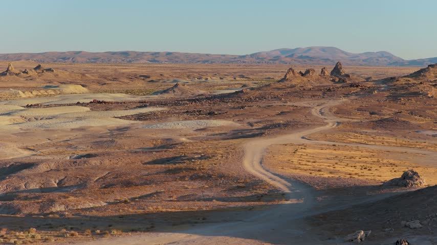 Aerial Trona Pinnacles Desert Landscape San Bernardino County Flyover