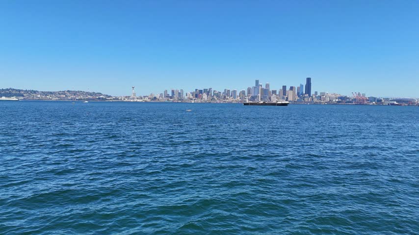 Seattle Skyline Elliott Bay Waterfront Space Needle Flyover