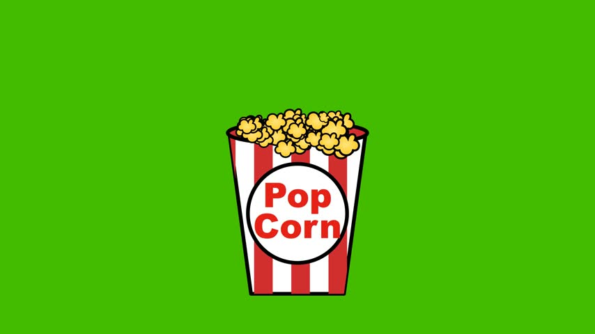 Popcorn bucket motion graphics animation on green screen background for cinema themes.
