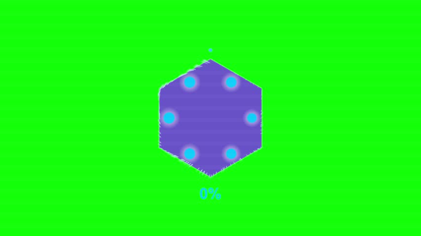 A glowing hexagonal die rotates smoothly against a vibrant green backdrop.