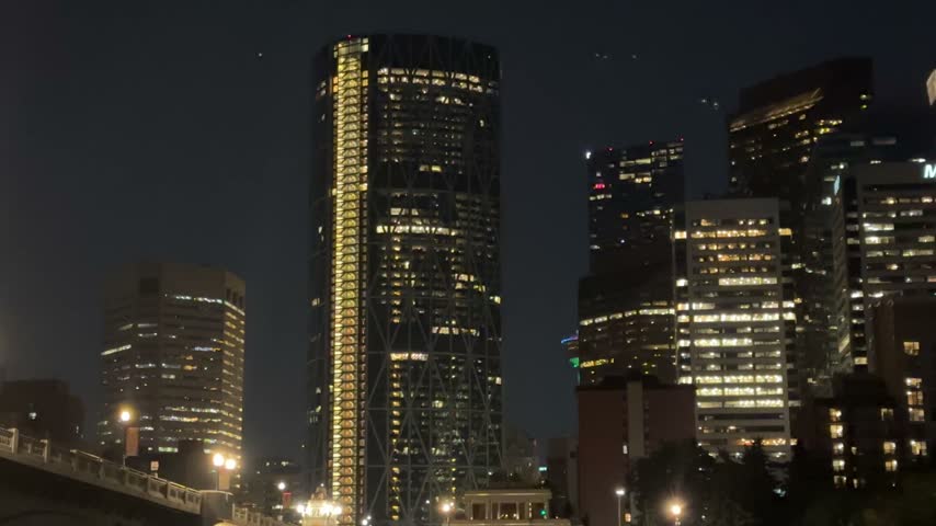 Skyscrapers downtown night close up