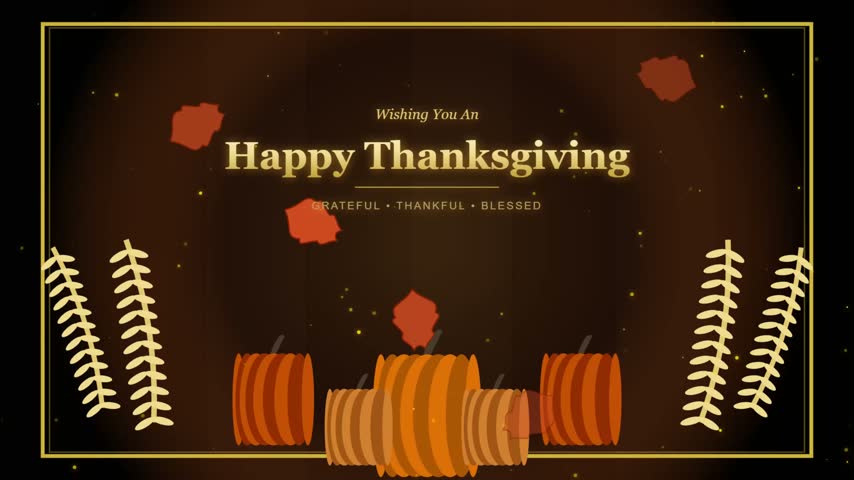 Thanksgiving Pumpkin Pie Animation with Falling Autumn Leaves and Festive Particles