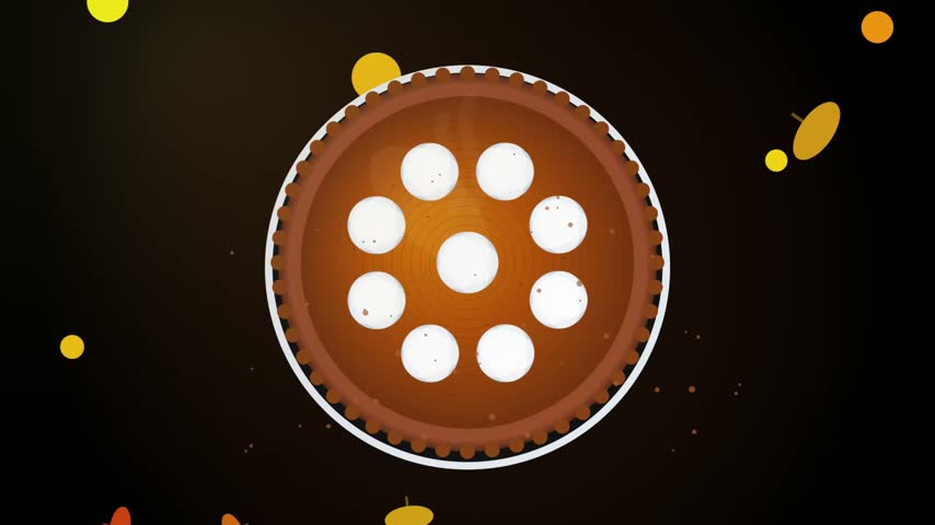 Thanksgiving Pumpkin Pie Animation with Falling Autumn Leaves and Festive Particles