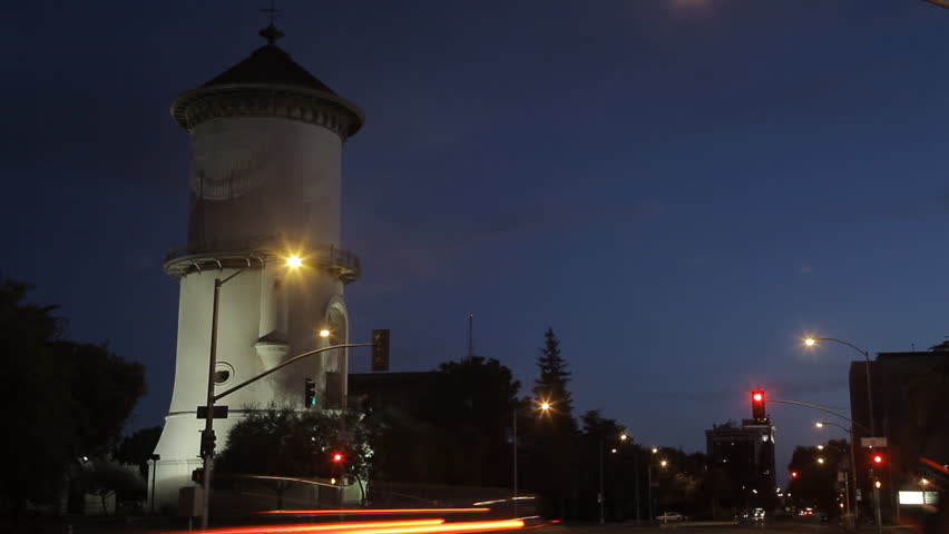 Fresno, California - June, 2013 - Timelapse of the Old Water Tower in the early evening.