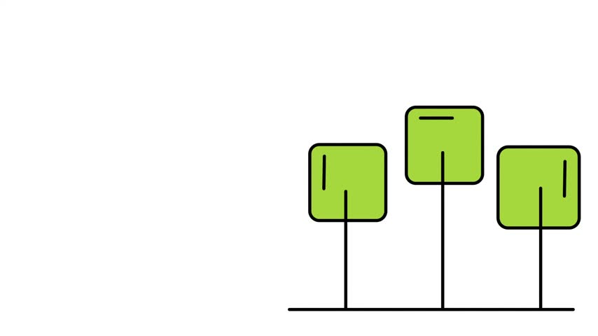 features three square green trees standing on a horizontal line in a clean minimalist vector style without using a terminal period mark