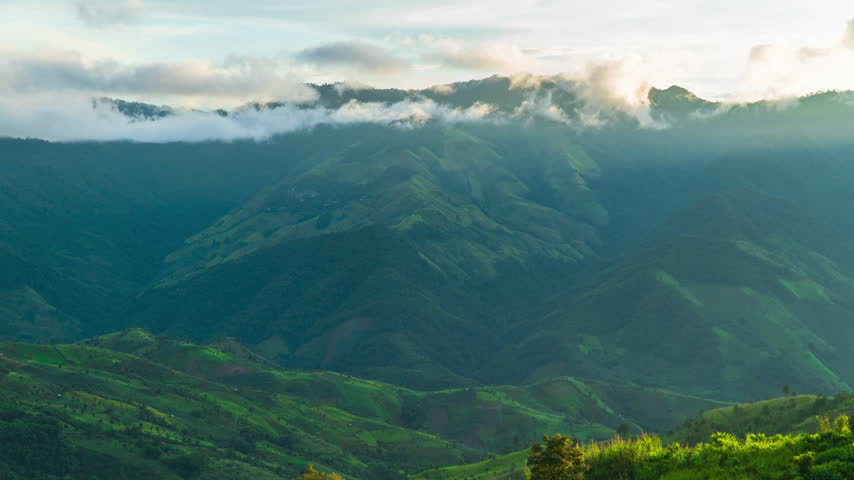 Top view Morning Mist and Viewpoint with Layers of Mountains