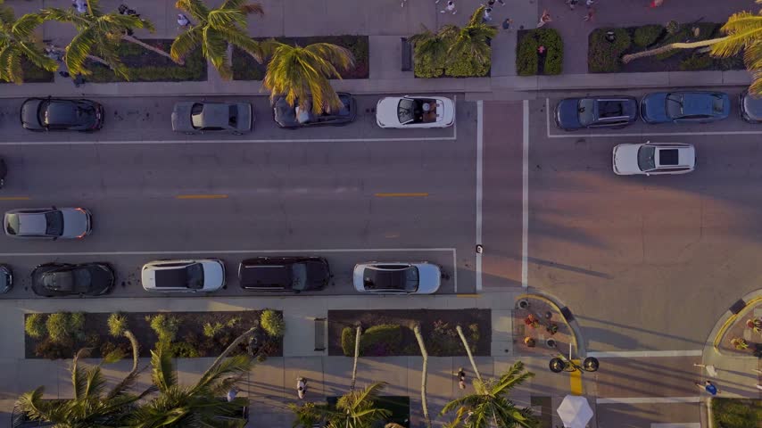 aerial view of Naples Florida, 5th avenue from above with luxury shops and people walking.