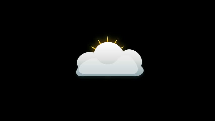A digital animation of a sun and cloud weather symbol with rain falling. Minimalist motion graphics for weather forecasting and meteorology apps.